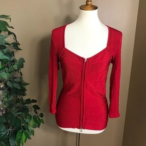 Cache Red 3/4 Sleeve Zip Up Top XS